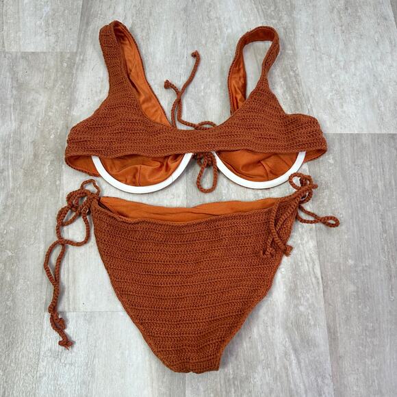 LPA Crochet Mystique Bikini Set in Rusty Orange Medium Top Small Bottoms - Picture 5 of 5